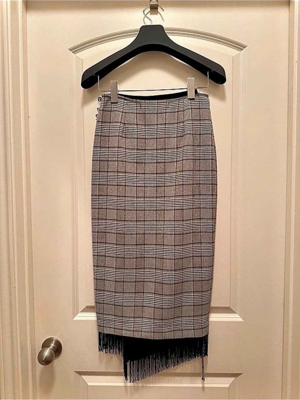 Dylan Lex Plaid Fringe Midi Skirt in Gray & Black Size O/S